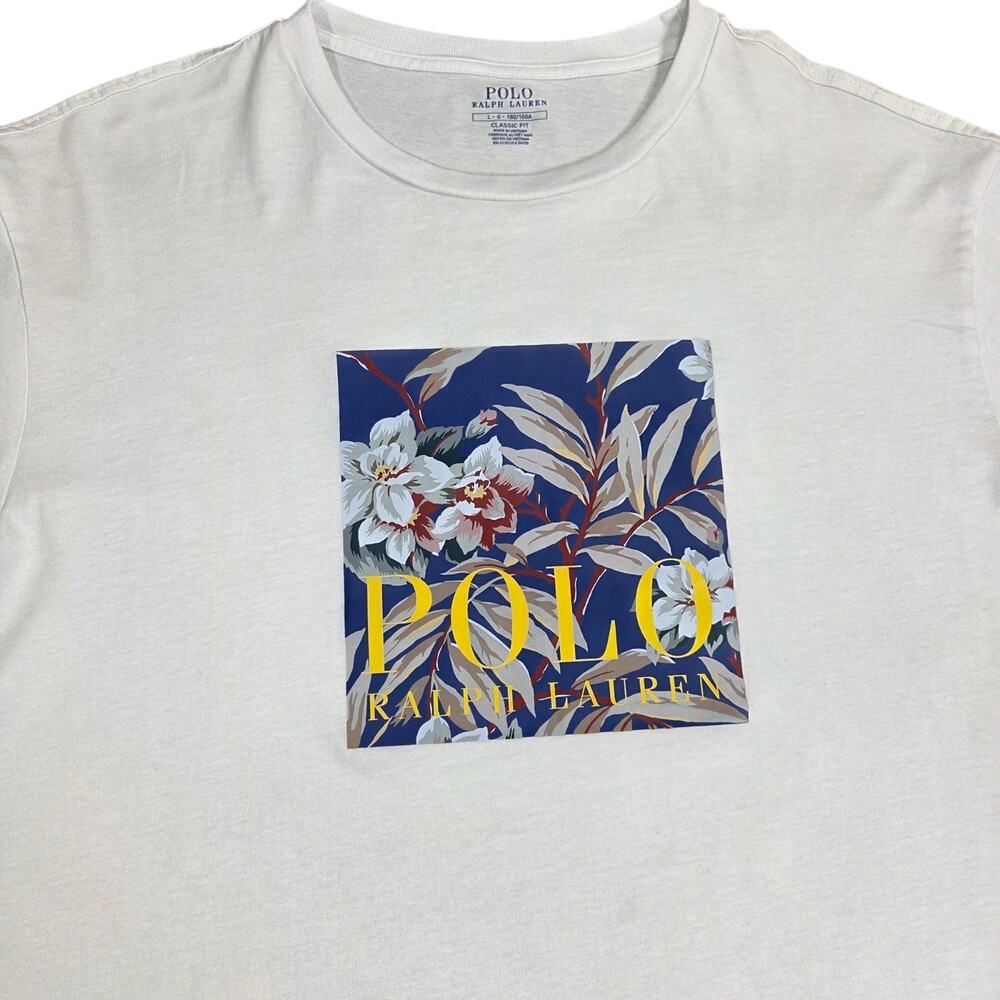 Polo Ralph Lauren Mens Large Classic Fit White Floral Print T Shirt Short Sleeve - Picture 2 of 9